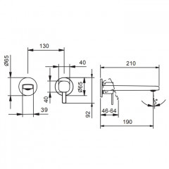 Fantini Lame Смеситель для раковины, встраиваемый, на 2 отв, без донного клапана, излив 190мм (наружняя часть), цвет: хром
