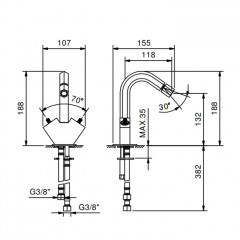 FANTINI VENEZIA Смеситель для биде на 1 отверстие, двухвентильный, без ручек, без донного клапана, цвет Matt Gun Metal PVD