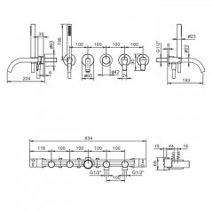 Fantini AL/23 Смеситель для ванны, встраиваемый, на 2 источника, излив 190мм, (наружняя часть), цвет: хром