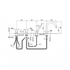 Fantini Nostromo Смеситель на борт ванны, 4 отв., с ручн душем, излив 195мм, цвет: Matt Gun Metal PVD
