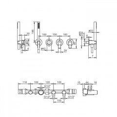 Fantini AL/23 Смеситель для ванны, встраиваемый, на 2 источника, без излива, (наружняя часть), цвет: хром
