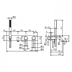 Fantini Nostromo Смеситель для ванны, встраиваемый, с ручн душем, излив 150мм, (наружняя часть), цвет: хром