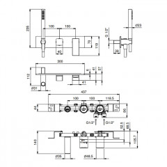 Fantini Mint Смеситель для душа, встраиваемый, на 2 источника, с ручн душем, (наружняя часть), цвет: черный матовый