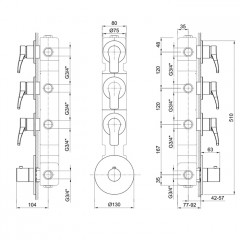 Fantini Внутренняя часть термостатического смесителя для душа, 3 источника, 3/4"