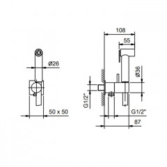 FANTINI Гидроёршик/гигиенический душ с запорным вентилем и шлангом 1200 мм., цвет Matt Gun Metal PVD
