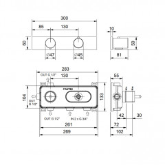 Fantini Milano Термостатический встраиваемый смеситель для душа, 3/4'' на 3 потока,(наружняя часть), цвет: хром