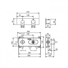FANTINI Смеситель для душа встраиваемый, термостатический, внешняя часть, цвет Matt Gun Metal PVD