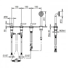 Fantini Icona Deco Смеситель на борт ванны, 4 отв., без излива, с ручн.душем, цвет: хром