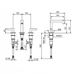 Fantini Icona Deco Смеситель для раковины, 3 отв., без донного клапана, излив 145мм, цвет: никель