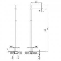 Fantini Milano Смеситель для раковины, напольный, без донного клапана, излив 250мм, (наружняя часть), цвет: матовая натуральная сталь