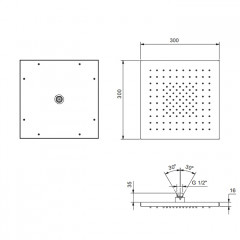 FANTINI Верхний душ 300х300 мм., цвет Блестящая натуральная сталь