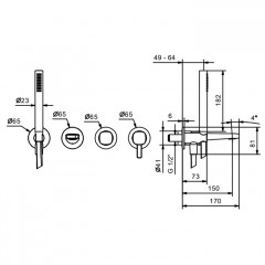 Fantini Lame Смеситель для ванны, встраиваемый, на 2 источника, излив 150мм, с ручн.душем, (наружняя часть), цвет: хром