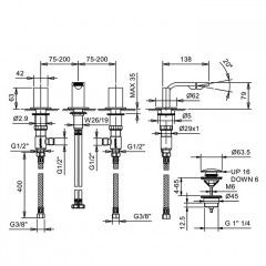 Fantini Venezia In Смеситель для биде, 3 отв., с донным клапаном, излив 135мм, цвет: хром