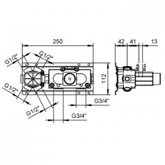 Fantini Acquadolce Внутренняя часть термостатического смесителя для душа, переключатель на 4 источника, 3/4'