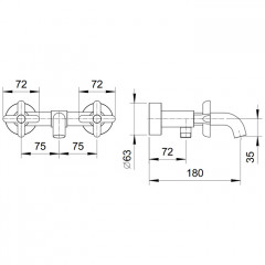 Fantini Icona Classic Смеситель для ванны, настенный, излив 180мм, с ручн.душем, цвет: хром