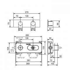 Fantini NOSTROMO Термостат. встраив. смес-ль для душа, 3/4'' наружная часть, 3 потока, (наружная часть) цвет: Matt British Gold PVD