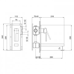 Fantini AR/38 Смеситель для раковины, встраиваемый, на 2 отв, без донного клапана, излив 200мм (наружняя часть), цвет: хром