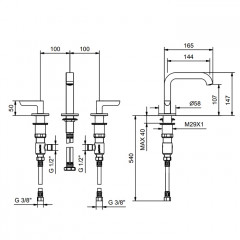 Fantini Icona Deco Смеситель для раковины, 3 отв., без донного клапана, излив 145мм, цвет: оружейная сталь