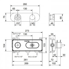Fantini Fontane Bianche Смеситель настенный встраиваемый, термостатический, с переключателем на 2 положения, цвет Matt Gun Metal PVD