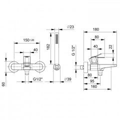 Fantini Lame Смеситель для ванны, настенный, на 2 источника, излив 160мм, с ручн.душем, цвет: хром