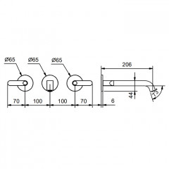 Fantini Icona Deco Смеситель для раковины, встраиваемый, на 3 отв, без донного клапана, излив 200мм (наружняя часть), цвет: хром