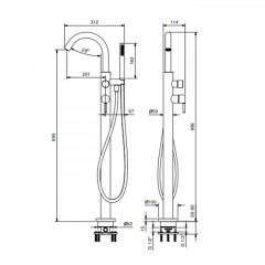 FANTINI NOSTROMO Смеситель для ванны напольный, излив 201 мм, внешняя часть, цвет Matt Gun Metal PVD