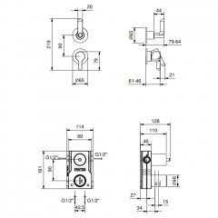 FANTINI ICONA DECO Смеситель для душа встраиваемый, однорычажный, с переключателем на 2 потока, внешняя часть, цвет Raw Metal PVD