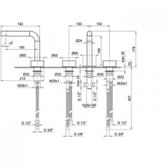 Fantini AF/21 Смеситель для раковины, 3 отв., без донного клапана, излив 155мм, цвет: матовая натуральная сталь