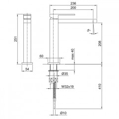 Fantini Mare Смеситель для раковины, 1 отв., без донного клапана, излив 200мм, цвет: хром