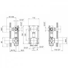 Fantini AF/21 Смеситель для душа, встраиваемый, на 3 источника, (наружняя часть), цвет: матовая натуральная сталь