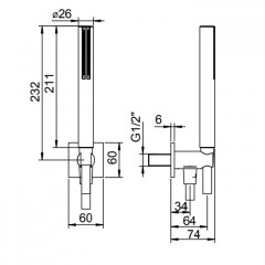 FANTINI NOSTROMO Душевой комплект с ручным душем, шлангом 1500 мм., держателем с подводом воды, цвет черный матовый