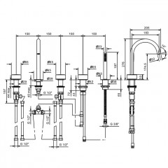 Fantini Nice Смеситель на борт ванны, 5 отв., излив 183мм, с ручн.душем, цвет: хром