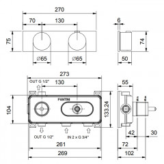 FANTINI AF/21 Смеситель настенный встраиваемый, термостатический, с переключателем на 2 положения, отделка матовая натуральная сталь