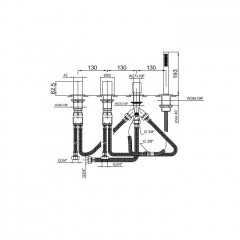 Fantini Venezia In Смеситель на борт ванны, на 2 источника, 4 отв., с ручн душем, без излива, цвет: Matt Gun Metal PVD