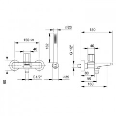 Fantini Lame Смеситель для ванны, настенный, на 2 источника, излив 160мм, с ручн.душем, цвет: хром