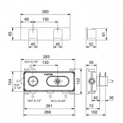 FANTINI MINT Смеситель для душа встраиваемый, термостатический, с переключателем на 3 положения, внешняя часть, цвет черный матовый