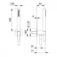 FANTINI AA/27 Душевой гарнитур с настенным держателем с подводом воды, ручным душем и шлангом 1500 мм., отделка матовая натуральная сталь