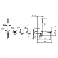 Fantini Lame Смеситель для ванны, встраиваемый, на 2 источника, излив 190мм, с ручн.душем, (наружняя часть), цвет: хром