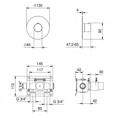FANTINI AA/27 Смеситель настенный встраиваемый, термостатический, внешняя часть, отделка Matt Gun Metal PVD