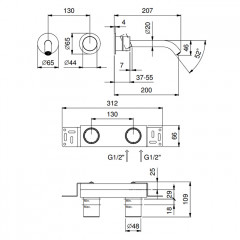 FANTINI AA/27 Смеситель для раковины настенный встраиваемый, однорычажный, внешняя часть, отделка матовая натуральная сталь