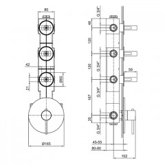 Fantini Внутренняя часть термостатического смесителя для душа, 3 источника, 3/4"
