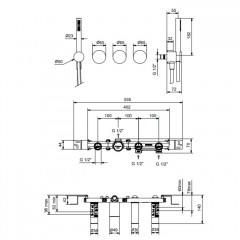 Fantini AF/21 Встроенный смеситель для ванны на 2 потока, ручная лейка FIT, гибкий шланг 150 см, (наружная часть) цвет Матовая натуральная сталь