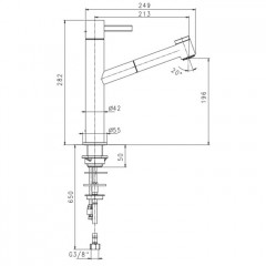 Fantini AF/21 Смеситель для раковины, 1 отв., без донного клапана, излив 213мм, цвет: матовая натуральная сталь