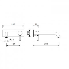 FANTINI NOSTROMO Смеситель для раковины, встраиваемый, однорычажный, излив 250 мм., без донного клапана, внешняя часть, цвет Matt British Gold PVD