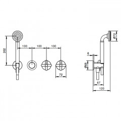 Fantini Icona Classic Смеситель для душа, встроенный, на 2 источника, без излива, с ручн.душем, (наружняя часть), цвет: хром
