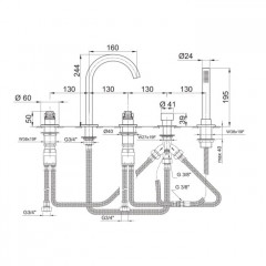Fantini AL/23 Смеситель на борт ванны, 5 отв., излив 160мм, цвет: хром