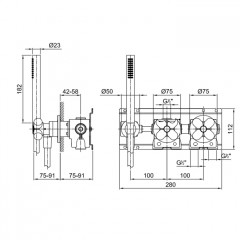 Fantini Внутренняя часть смесителя для душа, переключатель на 2 источника, 1/2"