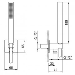 FANTINI MINT Душевой комплект с ручным душем, держателем с подводом воды и шлангом 1500 мм., цвет черный матовый