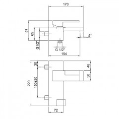 Fantini AR/38 Смеситель для ванны, настенный, излив 155мм, цвет: хром