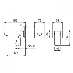 Fantini Mint Смеситель для раковины, встраиваемый, на 2 отв, без донного клапана, излив 140мм (наружняя часть), цвет: хром